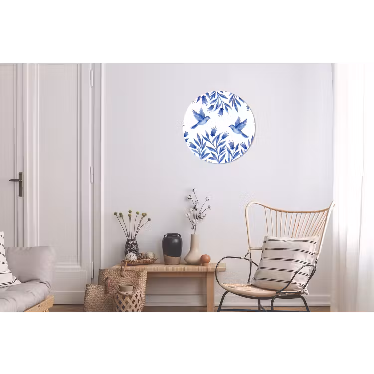 Modern - Vogels - Delfts - Blauw Wandcirkel aluminium klein -woonkamer
