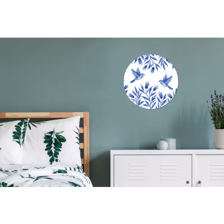 Modern - Vogels - Delfts - Blauw Wandcirkel aluminium klein -slaapkamer