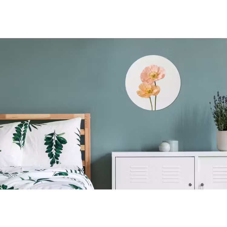 Papavers - Botanisch - Roze Wandcirkel aluminium klein -slaapkamer