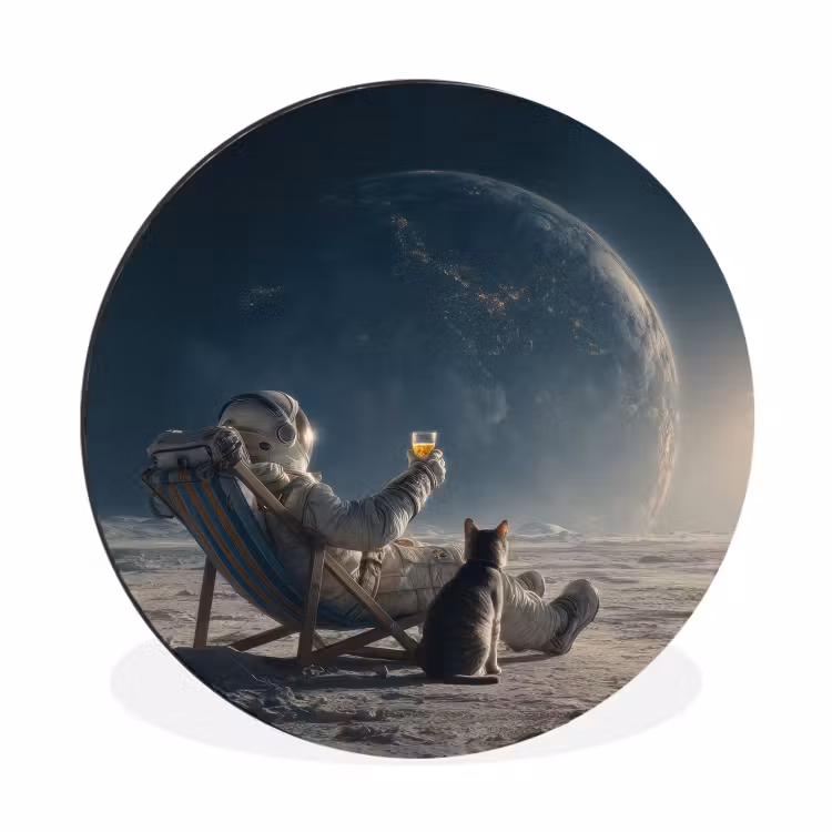 Maan - Kat - Astronaut - Ruimte Wandcirkel aluminium klein -3d