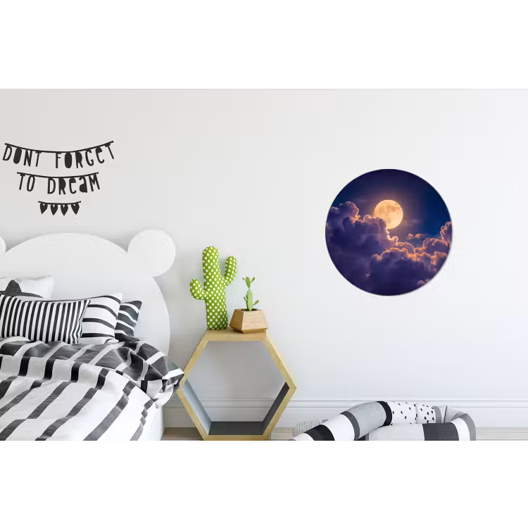 Maan - Wolken - Nacht - Oranje Wandcirkel aluminium klein -kinderkamer