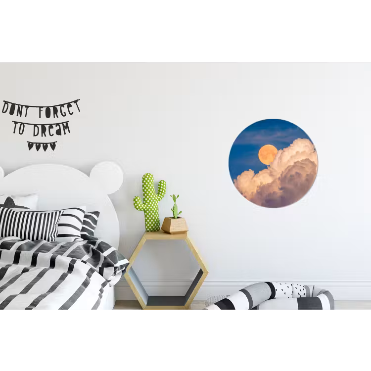 Maan - Wolken - Natuur - Oranje Wandcirkel aluminium klein -kinderkamer