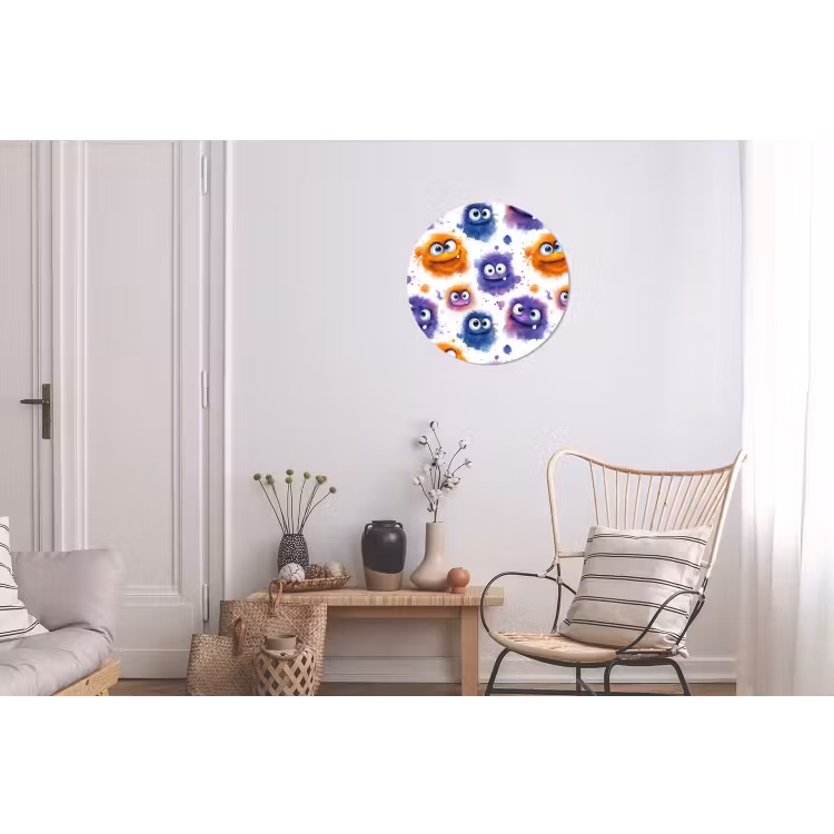 Monstertjes - Aquarel - Kleurrijk Wandcirkel aluminium klein 190 -woonkamer