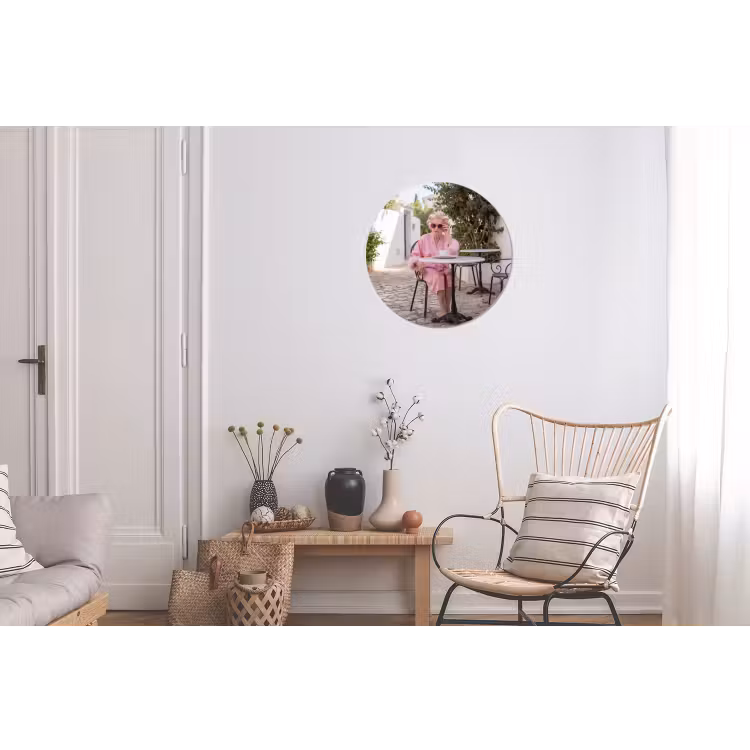 Ochtendjas - Krulspelden - Roze Wandcirkel aluminium klein -woonkamer