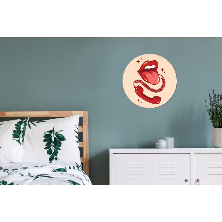 Mond - Telefoon - Popart - Rood - Illustratie Wandcirkel aluminium klein -slaapkamer