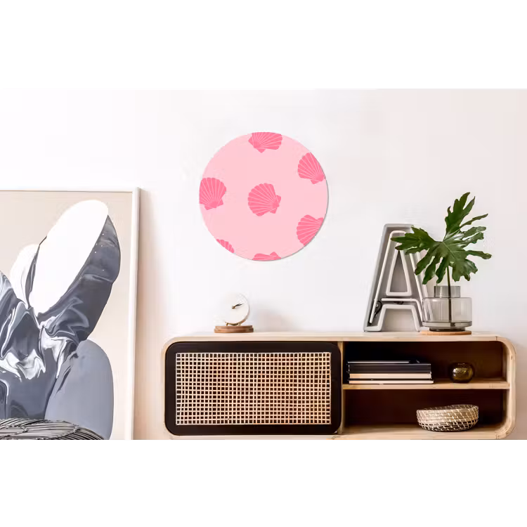 Schelp - Patroon - Zee - Modern - Roze Wandcirkel aluminium klein -kantoor