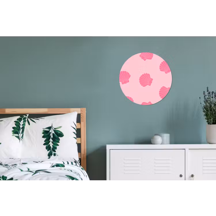 Schelp - Patroon - Zee - Modern - Roze Wandcirkel aluminium klein -slaapkamer