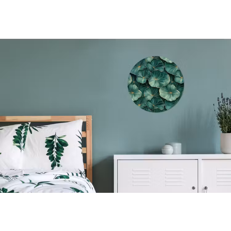 Patroon - Bladeren - Groen Wandcirkel aluminium klein 190 -slaapkamer