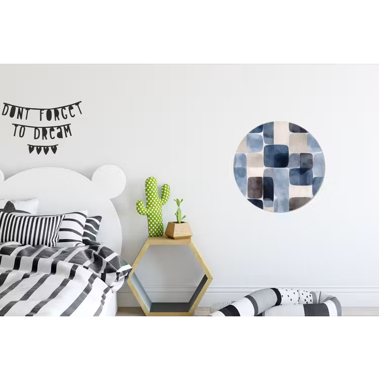 Patroon - Blauw - Vierkanten Wandcirkel aluminium klein -kinderkamer