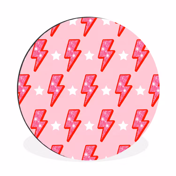 Patroon - Bliksem - Ster - Glitter - Roze Wandcirkel aluminium klein -3d