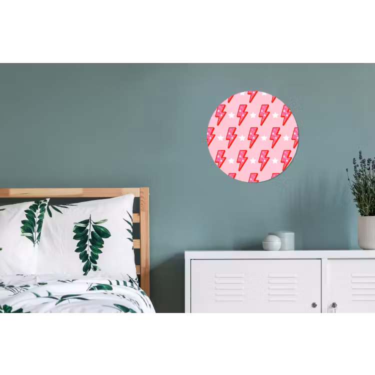 Patroon - Bliksem - Ster - Glitter - Roze Wandcirkel aluminium klein -slaapkamer