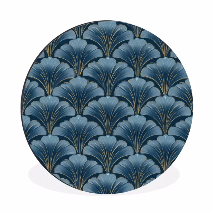 Patroon - Ginkgoblad - Blauw Wandcirkel aluminium klein 190 -3d