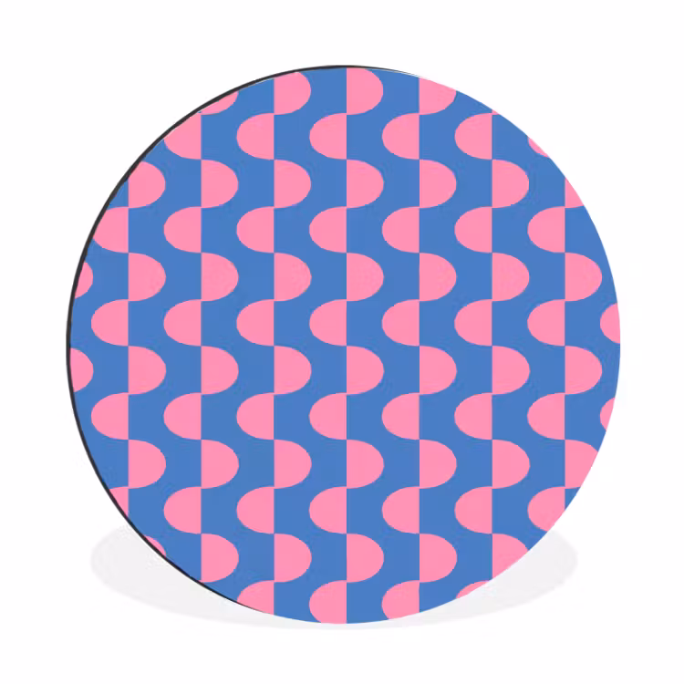 Patroon - Halve cirkels - Abstract - Modern - Roze - Blauw Wandcirkel aluminium klein -3d