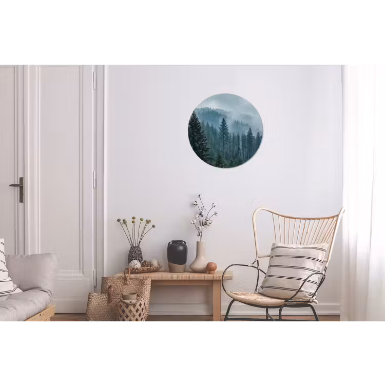 Naaldwoud - Bergen - Mist Wandcirkel aluminium klein -woonkamer