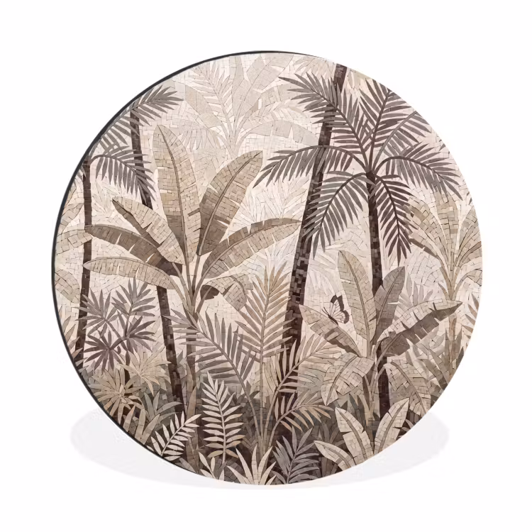 Natuur - Bladeren - Landschap - Mozaïek - Beige Wandcirkel aluminium klein -3d