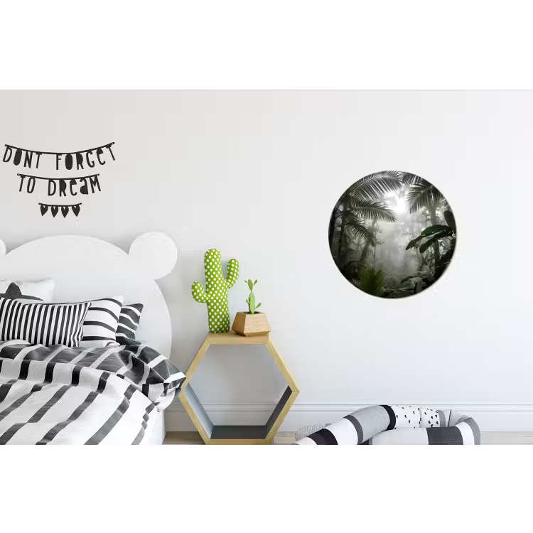 Natuur - Jungle - Mist - Groen - Bladeren Wandcirkel aluminium klein -kinderkamer
