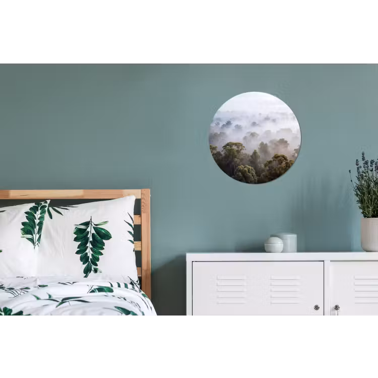 Natuur - Mist - Bos - Ochtend - Goud Wandcirkel aluminium klein -slaapkamer