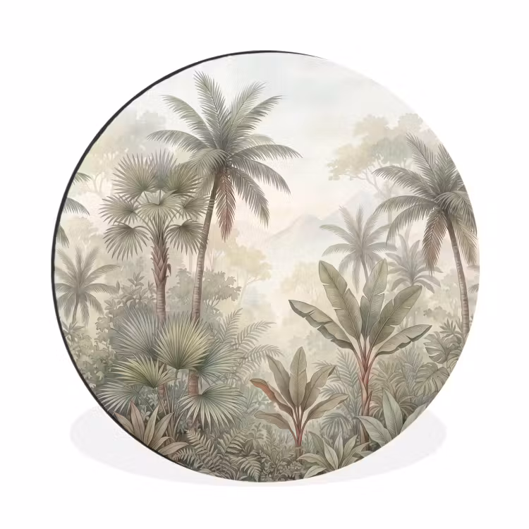 Natuur - Tropisch bos - Landschap - Aquarel - Groen Wandcirkel aluminium klein -3d