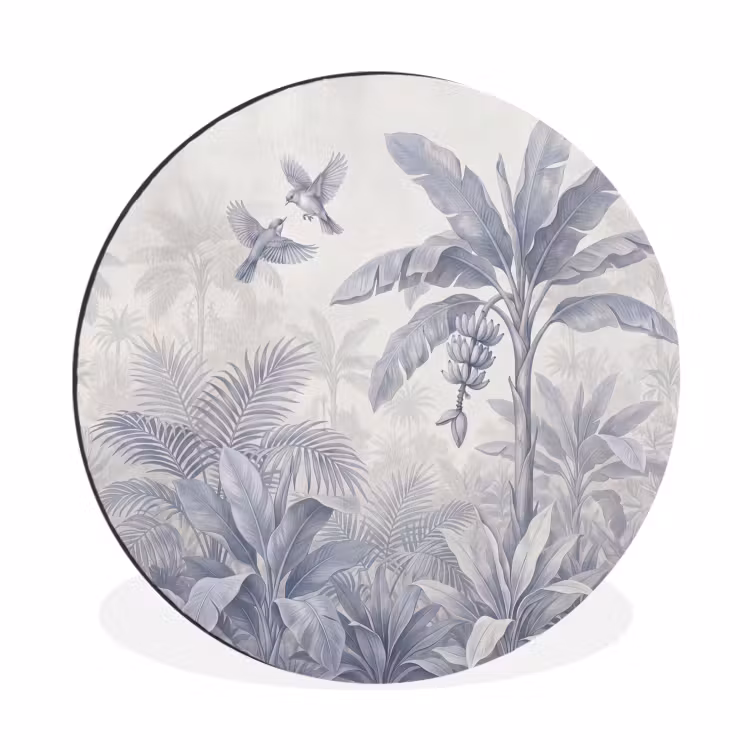 Natuur - Vogel - Jungle - Illustratie - Blauw Wandcirkel aluminium klein -3d