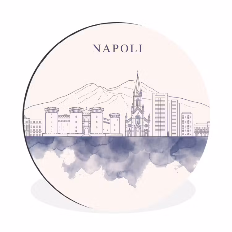 Napels - Skyline - Italie - Lijntekening - Aquarel Wandcirkel aluminium klein -3d