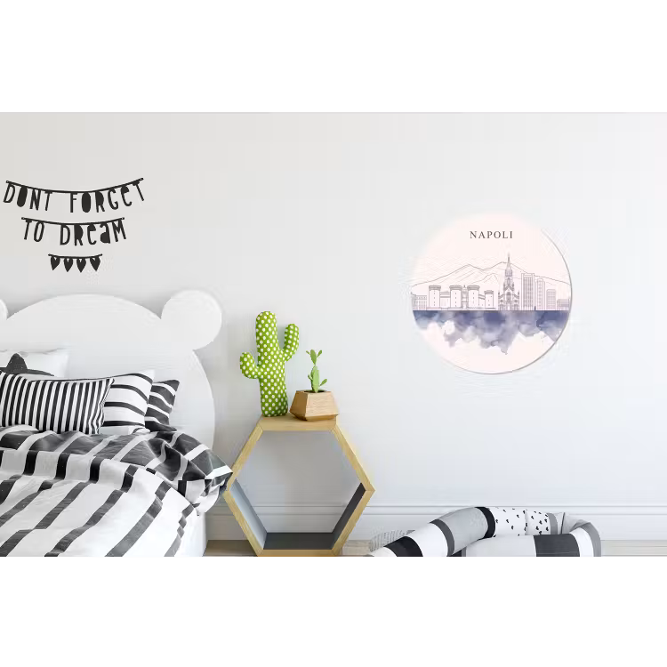 Napels - Skyline - Italie - Lijntekening - Aquarel Wandcirkel aluminium klein -kinderkamer