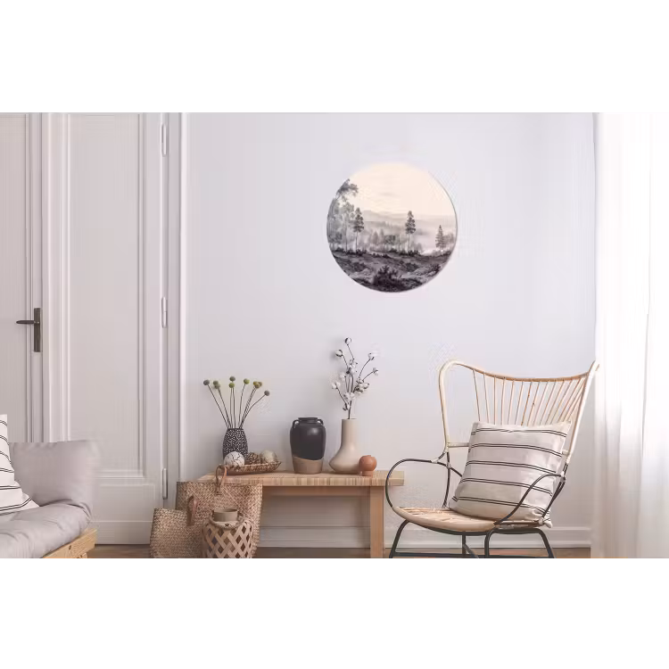 Mistig - Berglandschap - Illustratie Wandcirkel aluminium klein -woonkamer