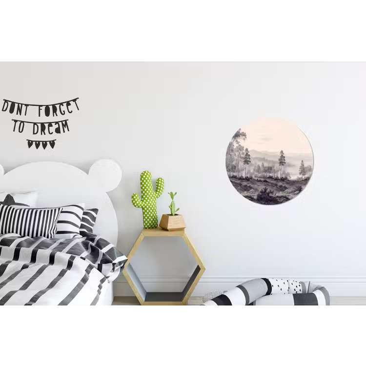 Mistig - Berglandschap - Illustratie Wandcirkel aluminium klein -kinderkamer