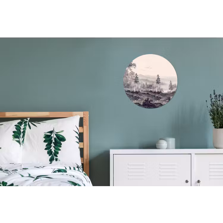 Mistig - Berglandschap - Illustratie Wandcirkel aluminium klein -slaapkamer