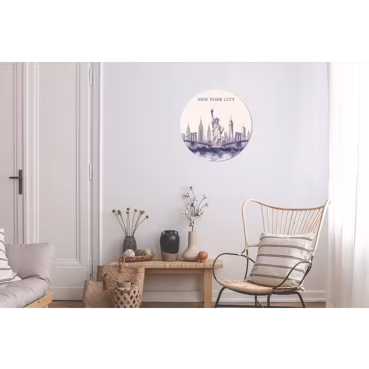 New York - Vrijheidsbeeld - Skyline - Illustratie - Blauw Wandcirkel aluminium klein -woonkamer