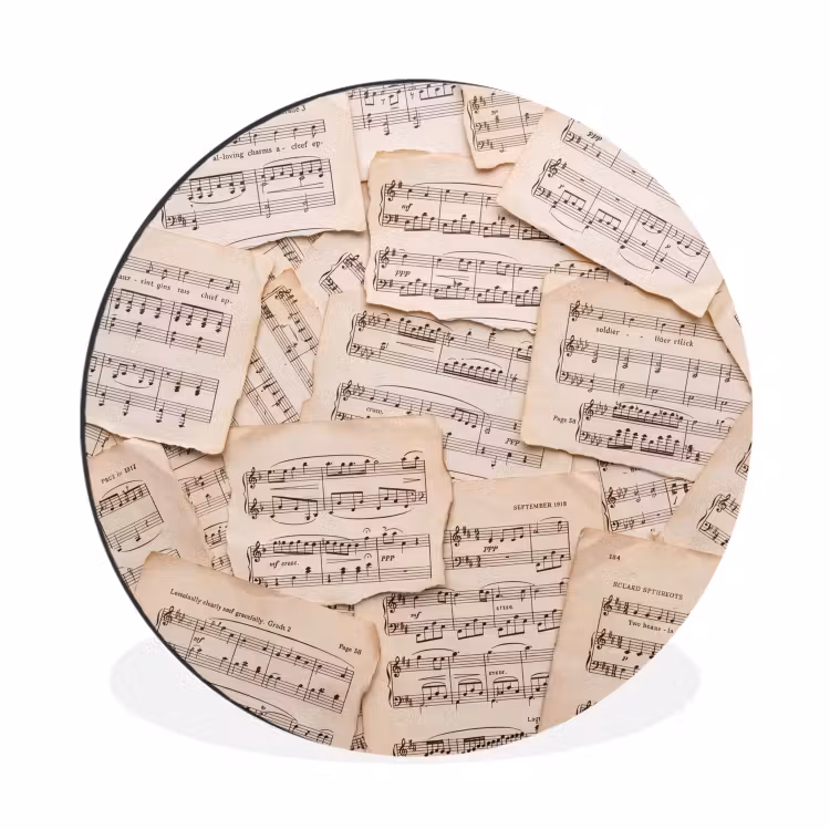 Bladmuziek - Oud - Noten - Vintage - Beige Wandcirkel aluminium klein -3d