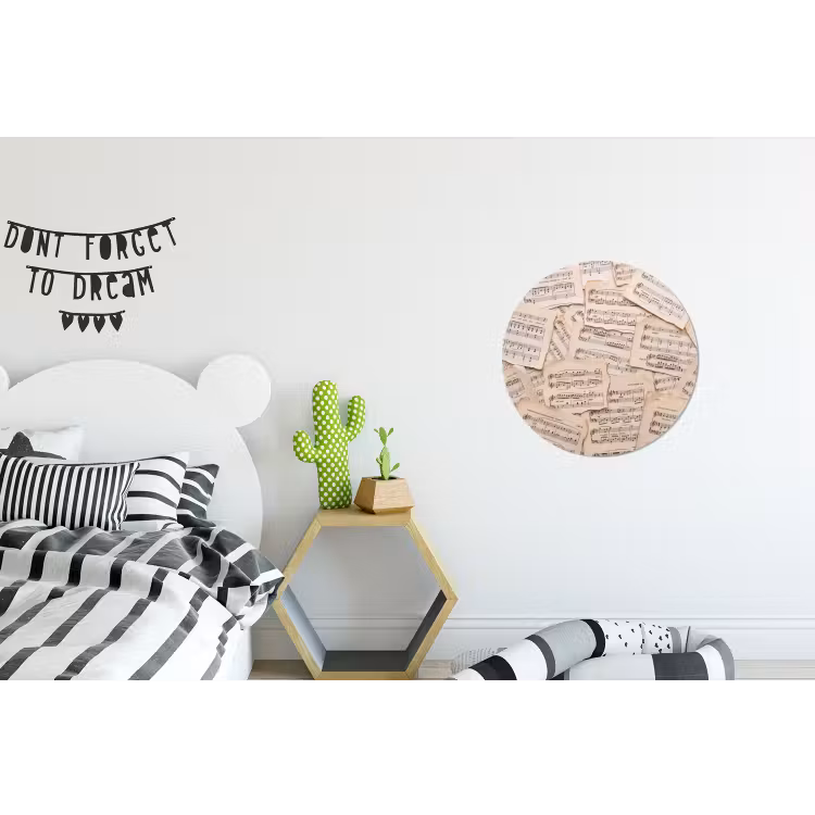 Bladmuziek - Oud - Noten - Vintage - Beige Wandcirkel aluminium klein -kinderkamer