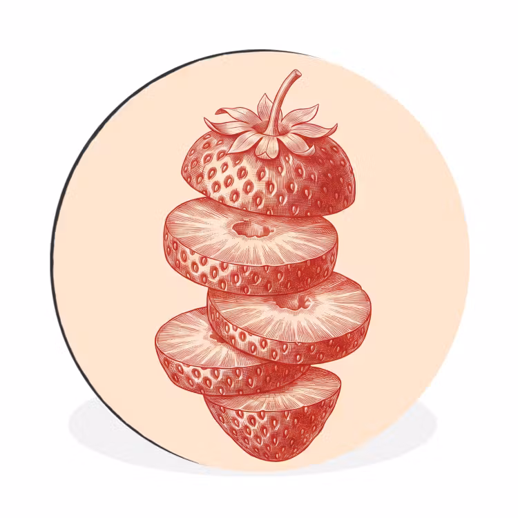 Fruit - Gesneden - Illustratie - Rood - Vintage Wandcirkel aluminium klein -3d