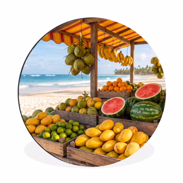 Alu-Dibond-Bild Rund - Obst – Strand – Tropisch - Fruit - Strand - Tropisch Wandcirkel aluminium klein
