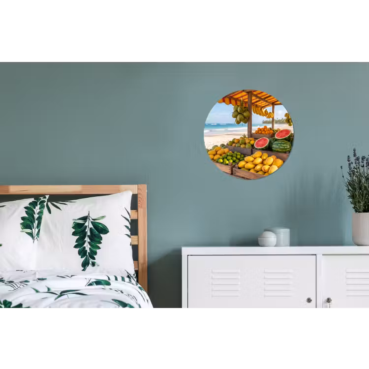 Alu-Dibond-Bild Rund - Obst – Strand – Tropisch - Fruit - Strand - Tropisch Wandcirkel aluminium klein