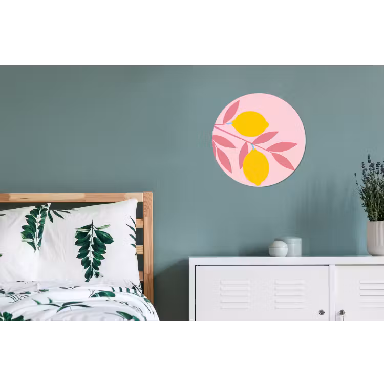 Fruit - Tak - Natuur - Abstract - Roze Wandcirkel aluminium klein -slaapkamer