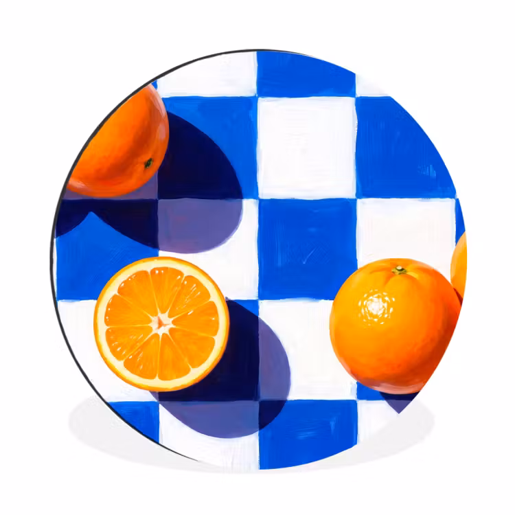 Alu-Dibond-Bild Rund - Orange – Kariert – Essen - Sinaasappel - Geruit - Eten Wandcirkel aluminium klein