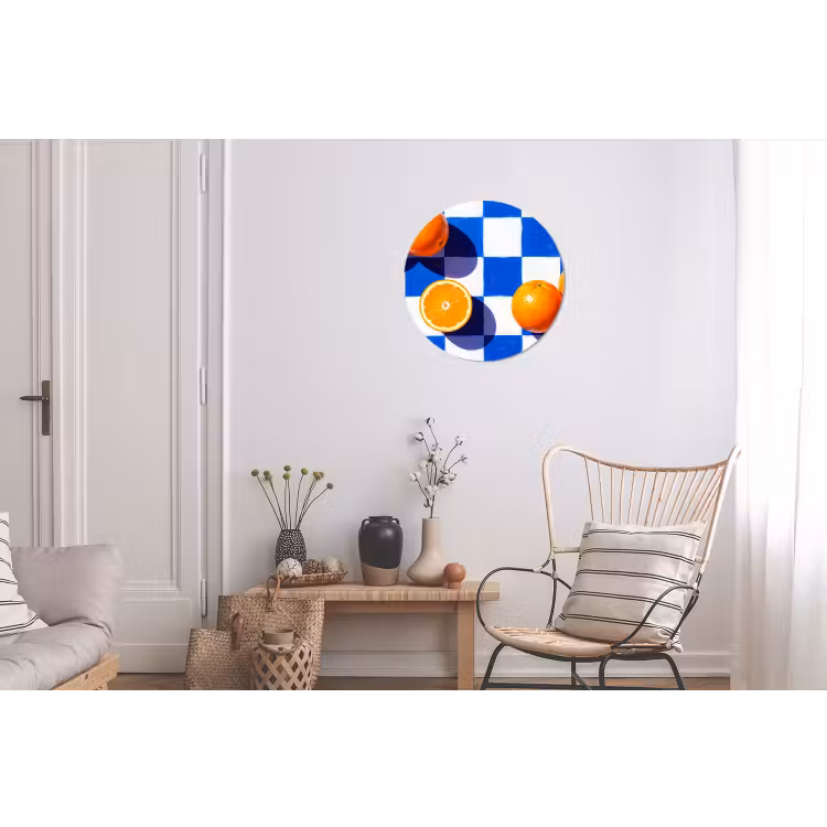 Alu-Dibond-Bild Rund - Orange – Kariert – Essen - Sinaasappel - Geruit - Eten Wandcirkel aluminium klein