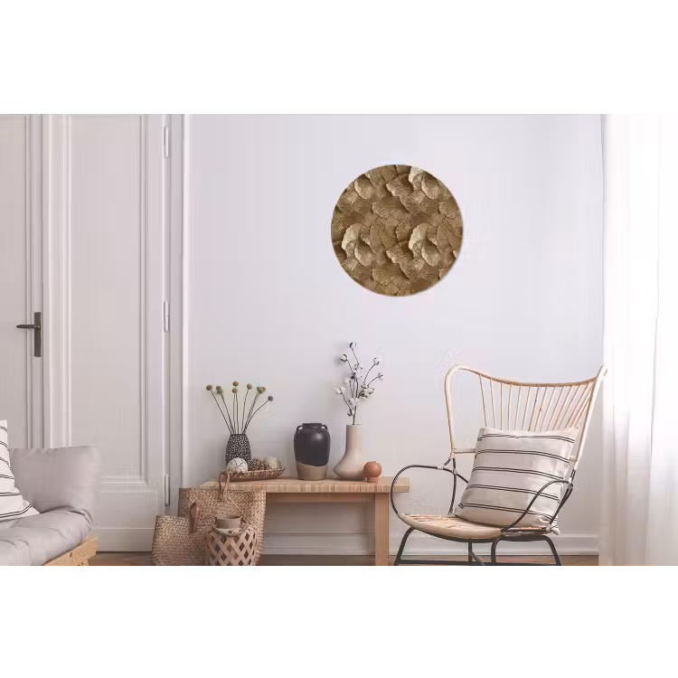 Organisch - Patroon - Bladeren - Goud Wandcirkel aluminium klein 190 -woonkamer
