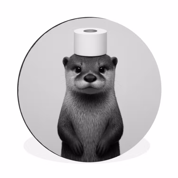 Otter - WC rol - Zwart - Wit Wandcirkel aluminium klein -3d