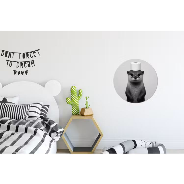 Otter - WC rol - Zwart - Wit Wandcirkel aluminium klein -kinderkamer