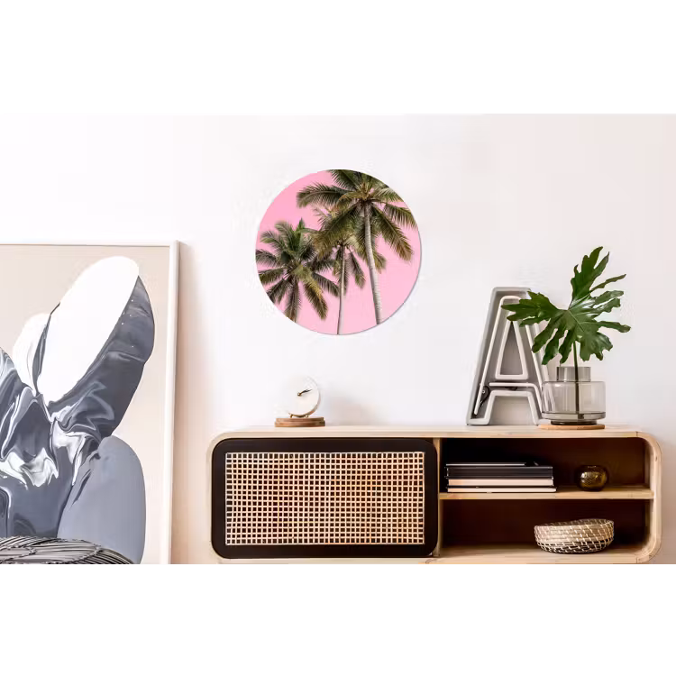 Palmboom - Tropisch - Pink Wandcirkel aluminium klein -kantoor