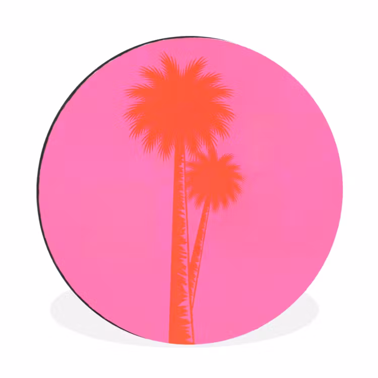 Palmbomen - Modern - Roze Wandcirkel aluminium klein -3d