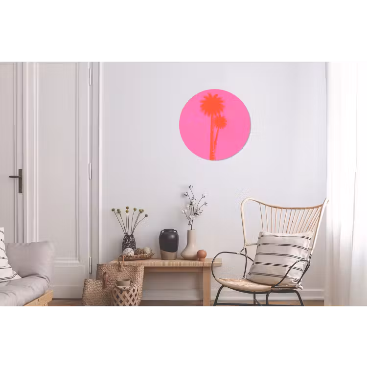 Palmbomen - Modern - Roze Wandcirkel aluminium klein -woonkamer