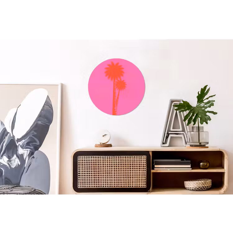 Palmbomen - Modern - Roze Wandcirkel aluminium klein -kantoor