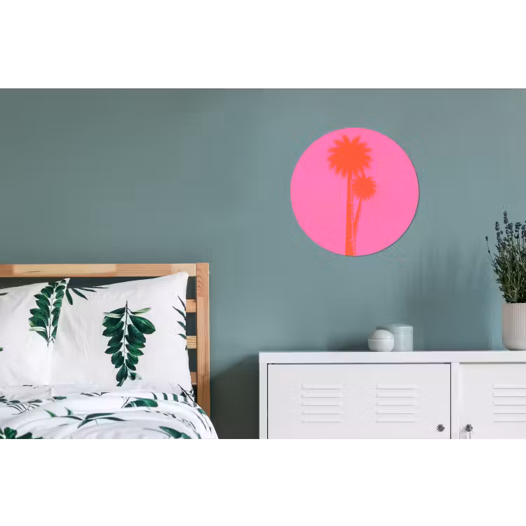 Palmbomen - Modern - Roze Wandcirkel aluminium klein -slaapkamer