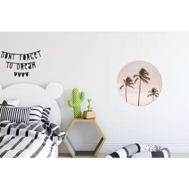 Palmbomen - Zonsondergang - Roze Wandcirkel aluminium klein -kinderkamer