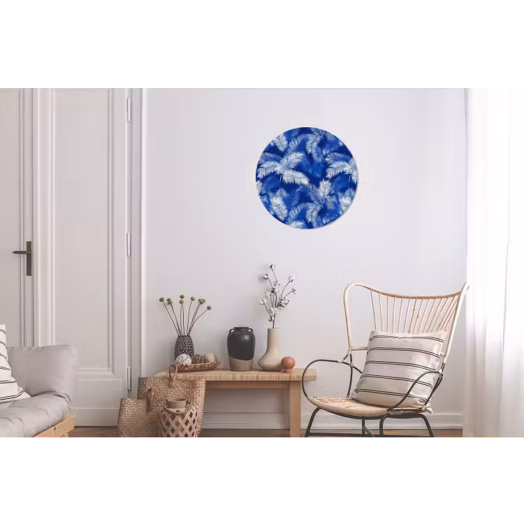 Palmblad - Patroon - Blauw Wandcirkel aluminium klein 190 -woonkamer