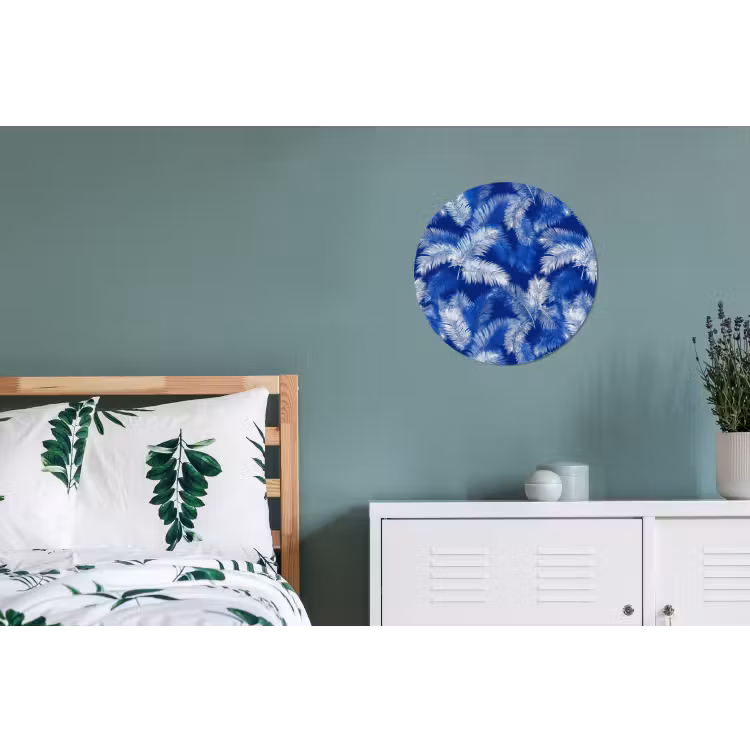 Palmblad - Patroon - Blauw Wandcirkel aluminium klein 190 -slaapkamer