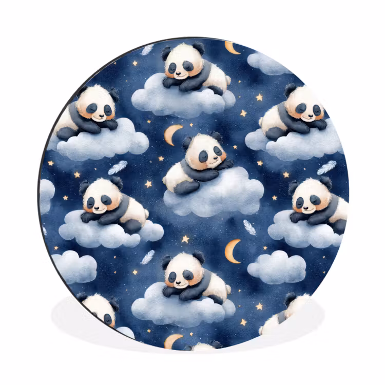 Panda's - Slapen - Blauw Wandcirkel aluminium klein 190 -3d