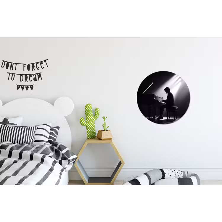 Persoon - Piano - Muziek - Zwart-wit - Podium Wandcirkel aluminium klein -kinderkamer